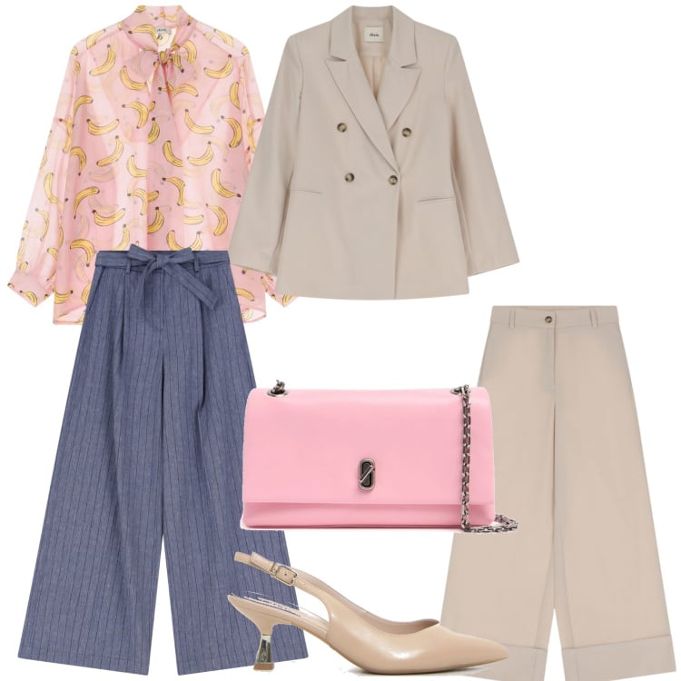 Outfit donna - Cambio di outfit. Stile Bon Ton per Cerimonia. Abbinamento con pantaloni, blazer, camicie, pochette, décolleté.