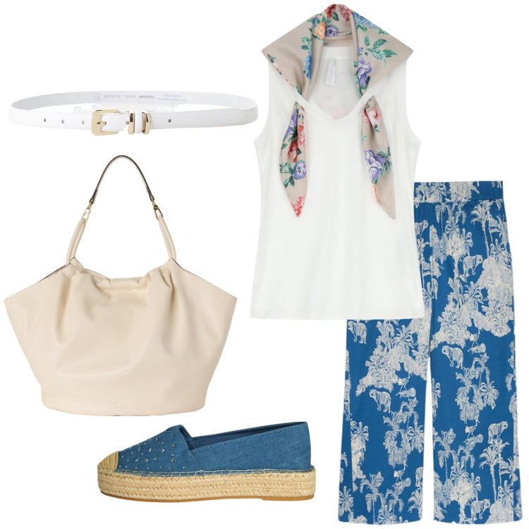 Outfit donna - Total look #2125610. Stile Casual per Tutti i giorni. Abbinamento con espadrillas, top, cinture, pantaloni, borse a secchiello.
