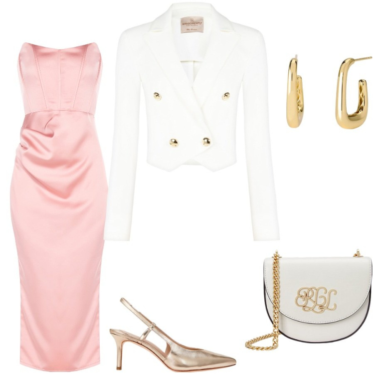 Outfit donna - Vestito midi con corpetto. Stile Chic per Cerimonia. Abbinamento con orecchini, vestiti midi/longuette, blazer, borse a tracolla, décolleté.