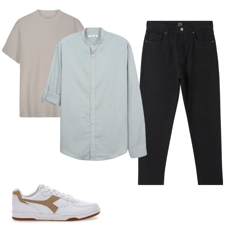 Outfit uomo - T-shirt e camicia. Stile Casual per Tutti i giorni. Abbinamento con pantaloni, camicie, sneakers, t-shirt.
