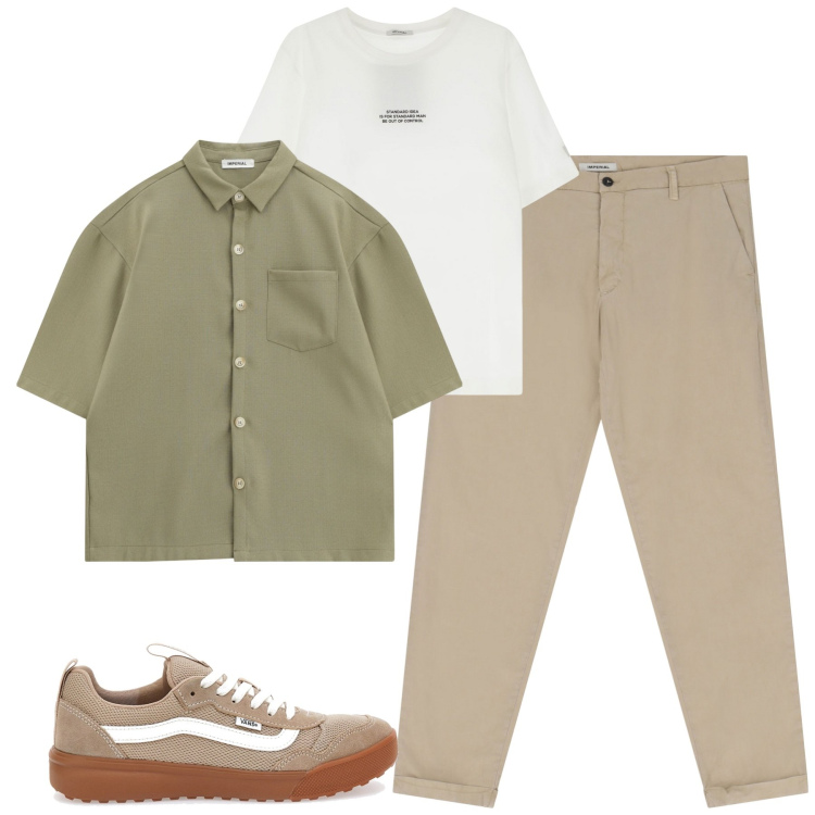 Outfit uomo - City. Stile Casual per Tutti i giorni. Abbinamento con t-shirt, pantaloni chino, camicie a manica corta, sneakers.