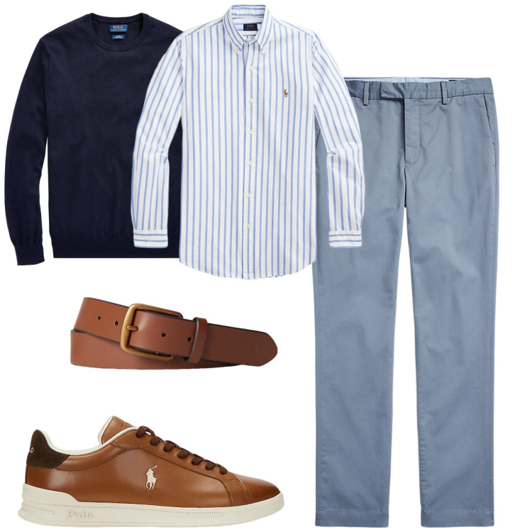 Outfit uomo - Ralph Lauren. Stile Urban per Tutti i giorni. Abbinamento con camicie, maglieria, cinture, sneakers, pantaloni chino.