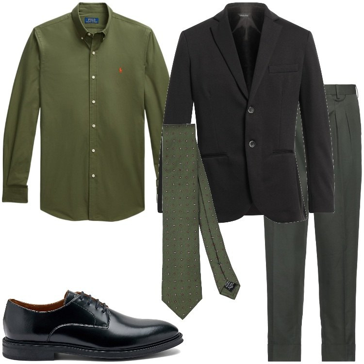 Outfit uomo - Green business. Stile Business/Elegante per Ufficio. Abbinamento con giacche, cravatte, pantaloni, camicie, scarpe stringate.