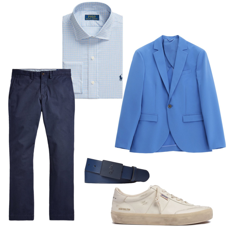Outfit uomo - Spezzato elegante. Stile Trendy per Tutti i giorni. Abbinamento con giacche, pantaloni, cinture, camicie, sneakers.