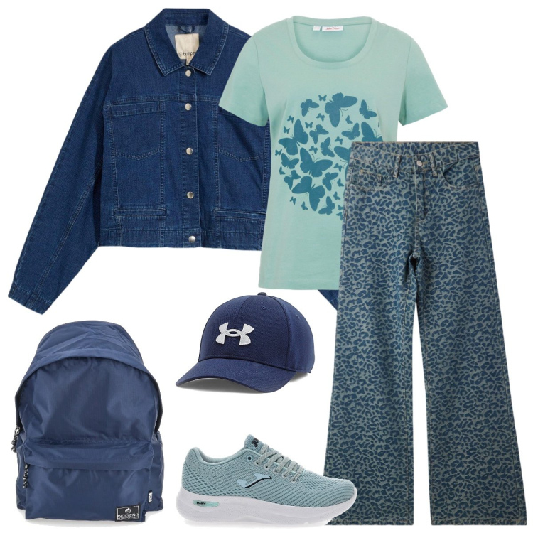 Outfit donna - Scuola. Stile Casual per Scuola/Università. Abbinamento con t-shirt, blazer, jeans, zaini, cappelli, sneakers.