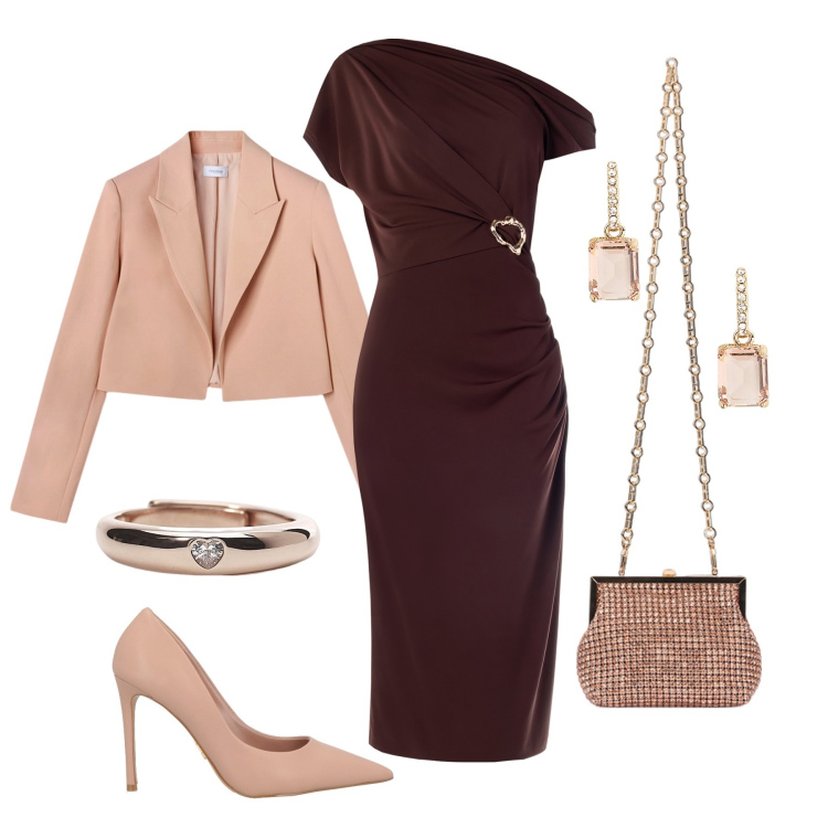 Outfit donna - Mini bag full strass oro rosa. Stile Chic per Cerimonia. Abbinamento con décolleté, anelli, vestiti a tubino, orecchini, clutch, bolero.