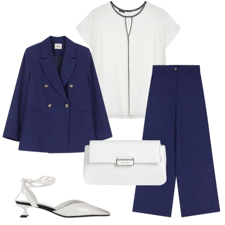 Outfit donna - Eleganza del tailleur. Stile Chic per Cerimonia. Abbinamento con décolleté, borse a mano, bluse, pantaloni, blazer.