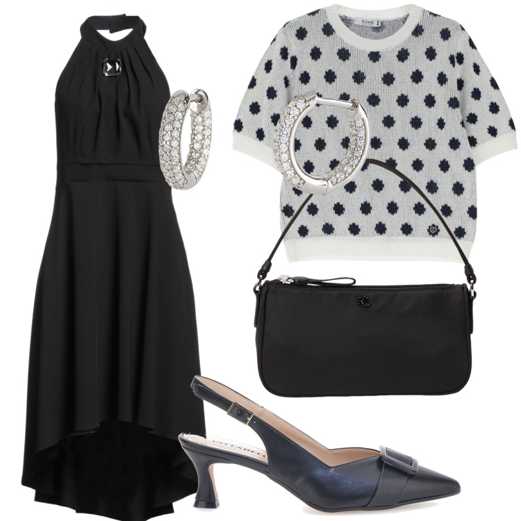 Outfit donna - Dall ufficio all appuntamento serale. Stile Glamour per Ufficio. Abbinamento con vestiti corti, orecchini, maglieria, pochette, décolleté.
