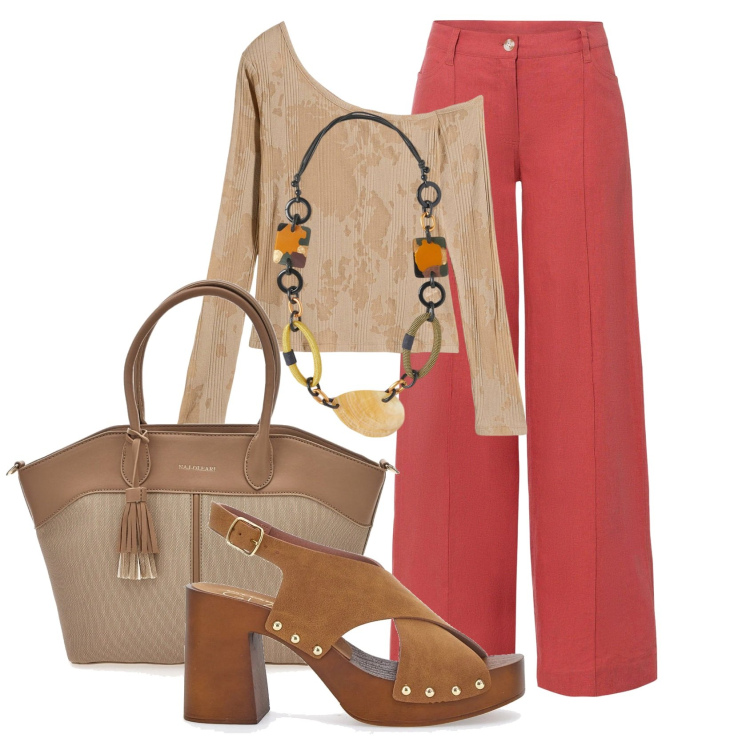 Outfit donna - I colori delle spezie. Stile Urban per Tutti i giorni. Abbinamento con pantaloni a palazzo, maglieria, zoccoli, collane, borse tote.