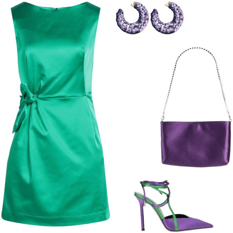 Outfit donna - Glamour party. Stile Glamour per Serata fuori. Abbinamento con décolleté, vestiti corti, borse a mano, orecchini.