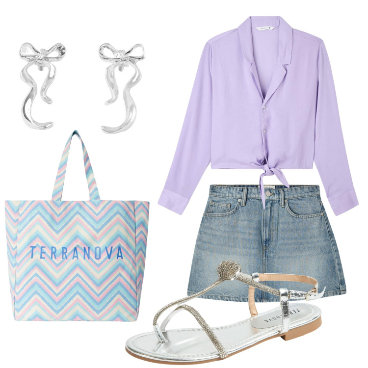Outfit donna - Look da vacanza. Stile Chic per Mare. Abbinamento con camicie, minigonne, orecchini, ciabatte, borse tote.