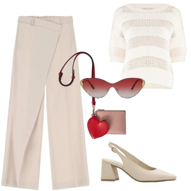 Outfit donna - Total look #2126067. Stile Casual chic per Ufficio. Abbinamento con décolleté, occhiali da sole, maglieria, pantaloni, portafogli.
