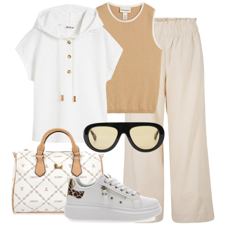 Outfit donna - Una felpa per il weekend. Stile Minimal per Tutti i giorni. Abbinamento con pantaloni culotte, maglieria, canottiere, occhiali da sole, sneakers, borse a mano.