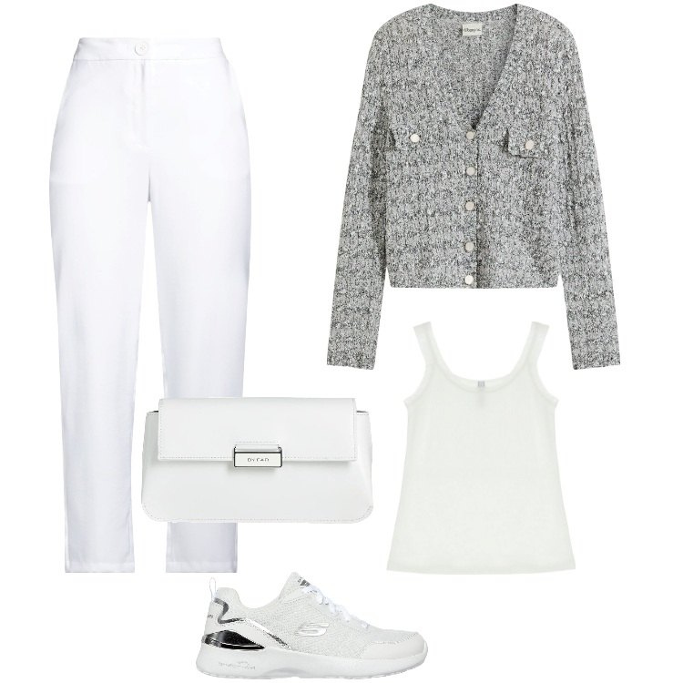 Outfit donna - Total look #2126079. Stile Casual per Ufficio. Abbinamento con pantaloni, borse a mano, cardigans, canottiere, sneakers.