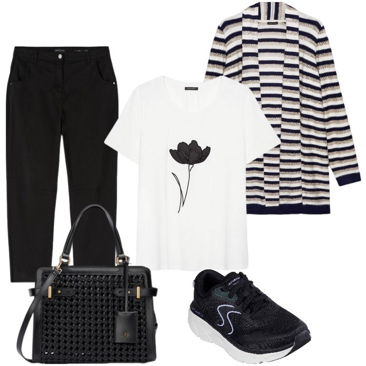 Outfit donna - Total look #2126098. Stile Boho per Tutti i giorni. Abbinamento con pantaloni, cardigans, t-shirt, borse a mano, sneakers.