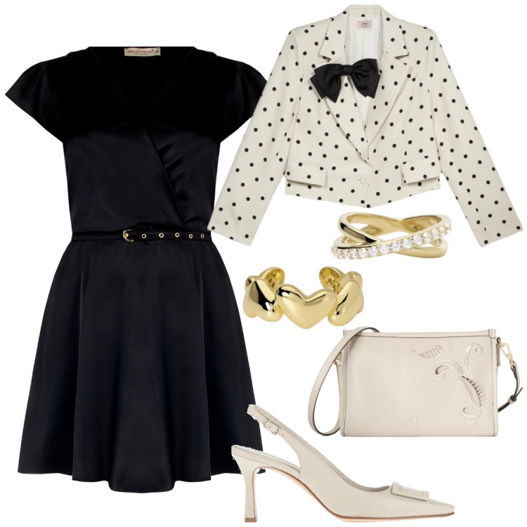 Outfit donna - Bon ton a paris. Stile Romantica per Cerimonia. look ideale per Tall. Abbinamento con décolleté, anelli, anelli, vestiti, blazer, borse a tracolla.