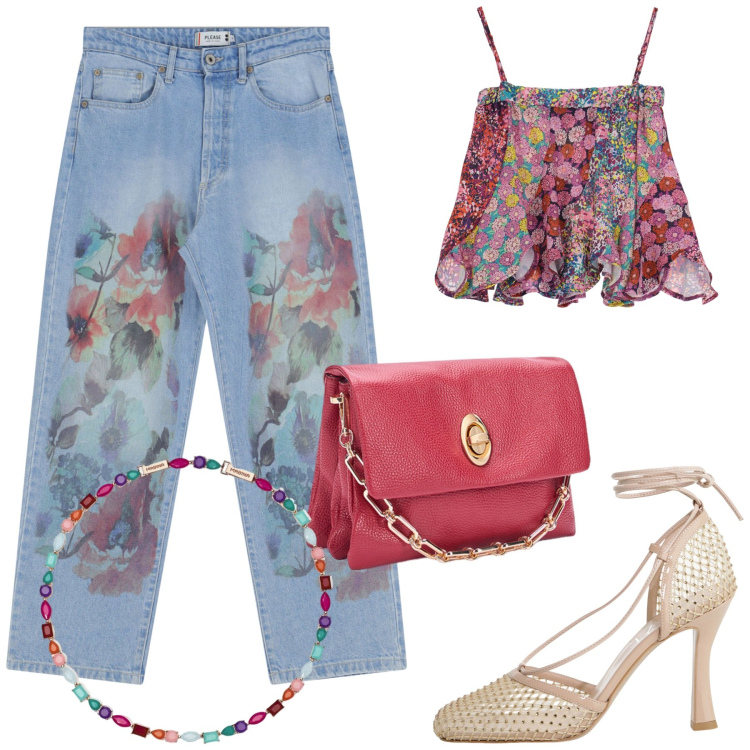 Outfit donna - Total look #2126154. Stile Romantica per Tutti i giorni. Abbinamento con collane, jeans dritti, décolleté, canottiere, borse a tracolla.