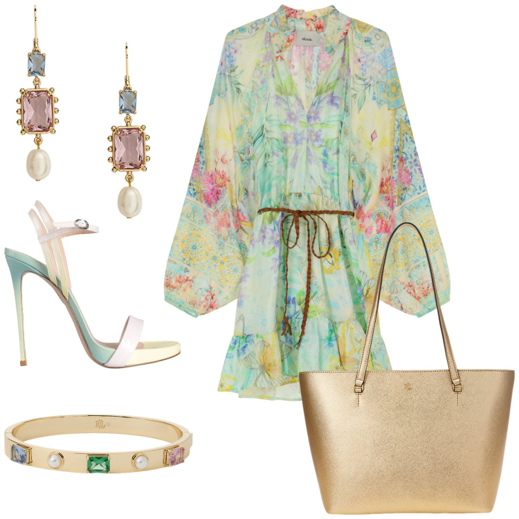 Outfit donna - La Tote Lauren. Stile Casual chic per Tutti i giorni. Abbinamento con sandali in pelle, vestiti corti, borse tote, orecchini, braccialetti.