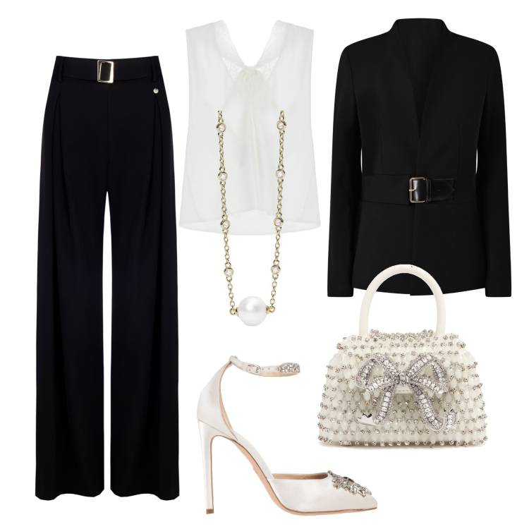 Outfit donna - Mini bag gioiello. Stile Chic per Cerimonia. Abbinamento con décolleté, top, collane, pantaloni, blazer, borse a mano.