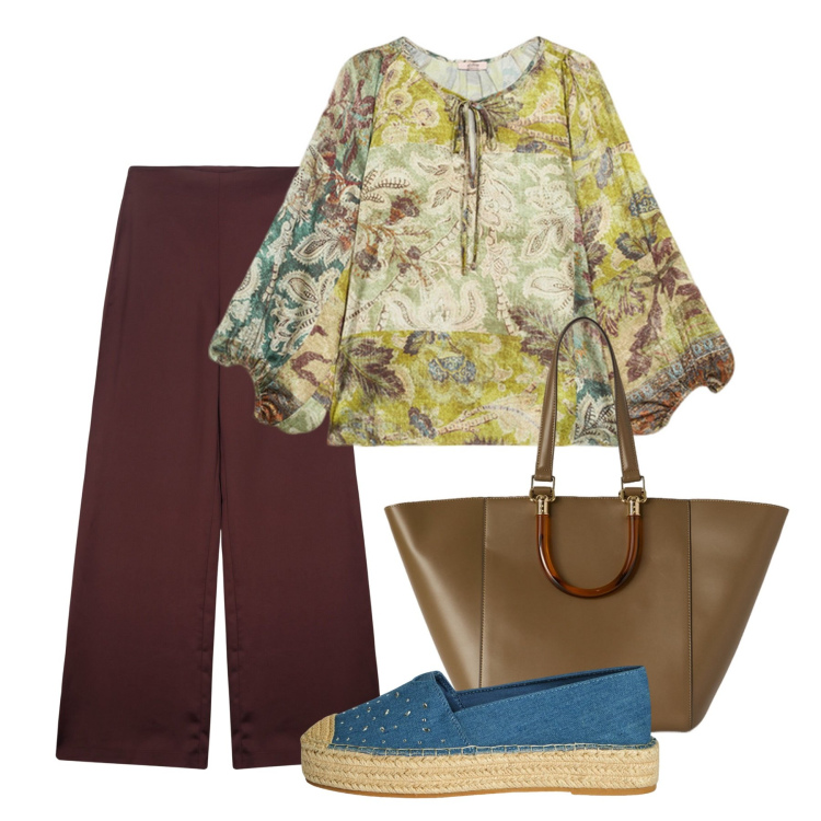 Outfit donna - Fiori di maggio - @nike75. Stile Romantica per Tutti i giorni. Abbinamento con espadrillas, bluse, pantaloni a palazzo, shopping bag.