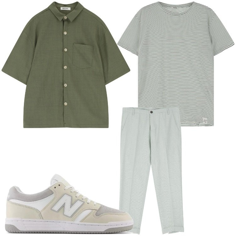 Outfit uomo - Leggero. Stile Casual per Tutti i giorni. Abbinamento con sneakers, t-shirt, pantaloni, camicie a manica corta.