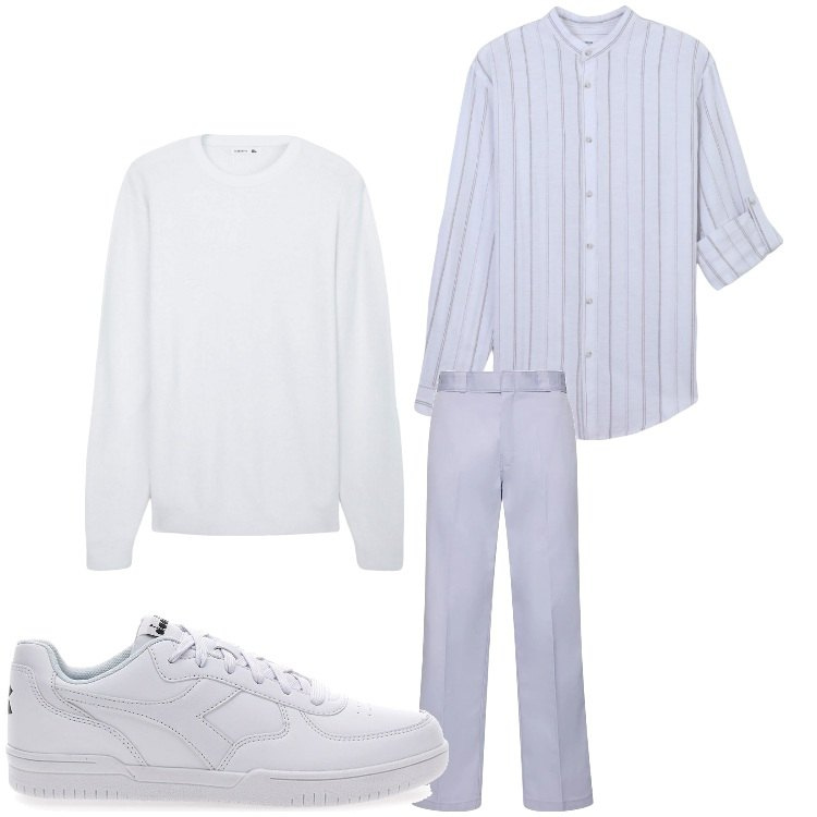 Outfit uomo - Colori freschi. Stile Casual per Tutti i giorni. Abbinamento con maglieria, camicie, sneakers, pantaloni.