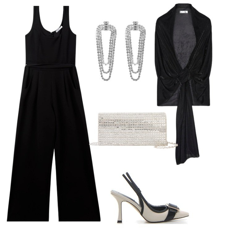 Outfit donna - Borsa gioiello. Stile Chic per Cerimonia. Abbinamento con pochette, tute, orecchini, décolleté, bolero.