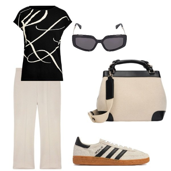 Outfit donna - in metro. Stile Bon Ton per Tutti i giorni. Abbinamento con maglieria, pantaloni, borse a mano, occhiali da sole, sneakers.
