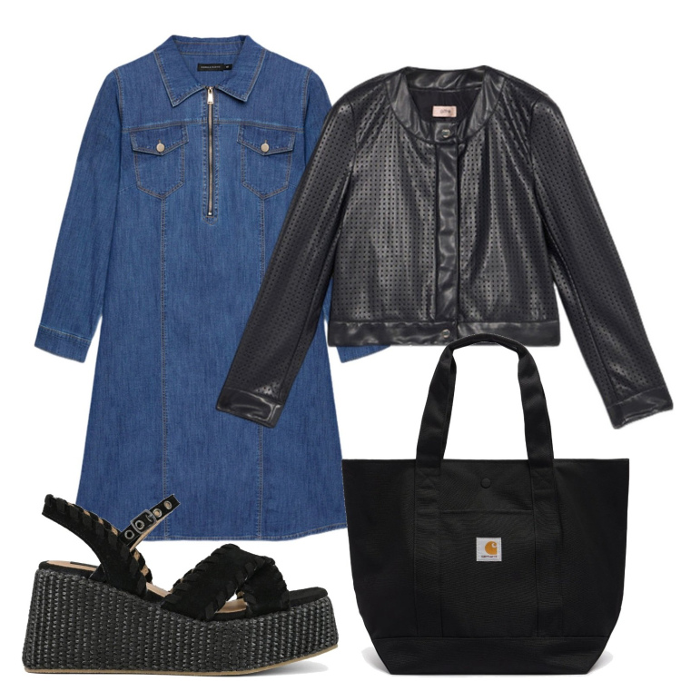 Outfit donna - Denim con zip. Stile Glamour per Tutti i giorni. Abbinamento con zeppe, vestiti midi/longuette, borse tote, giacche.