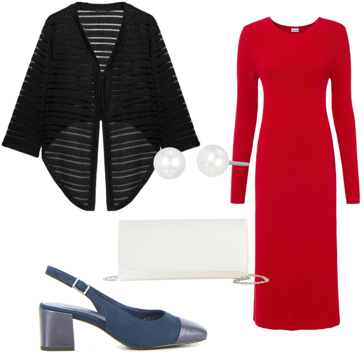 Outfit donna - Tubino best seller. Stile Chic per Serata fuori. Abbinamento con vestiti, pochette, orecchini, bolero, décolleté.