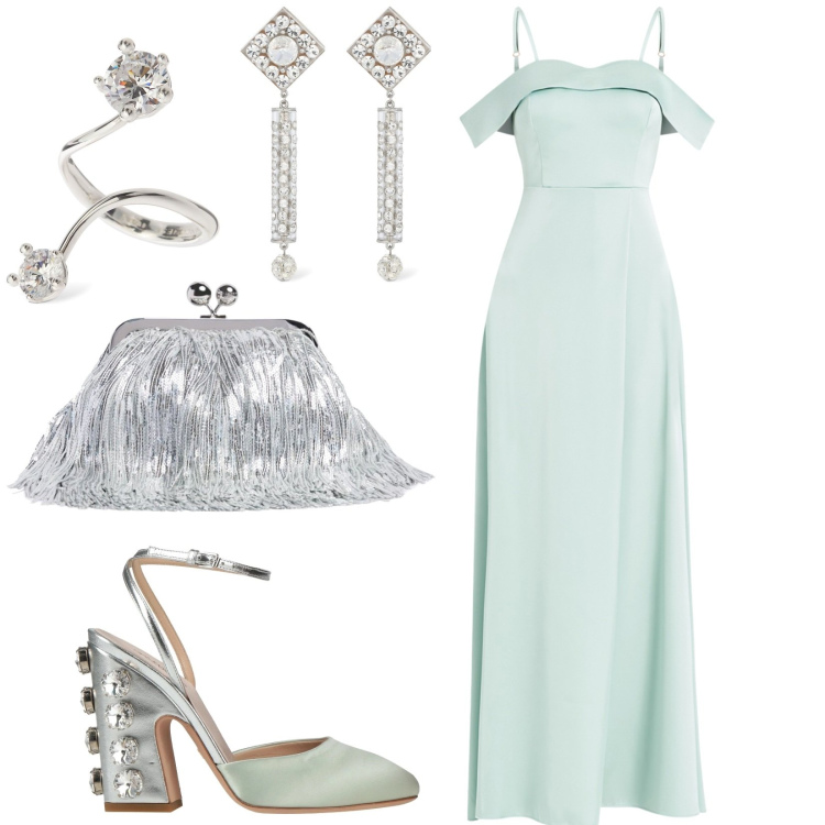 Outfit donna - Speciale Mini Bag - Cerimonia. Stile Glamour per Cerimonia. Abbinamento con décolleté, vestiti lunghi, anelli, pochette, orecchini.