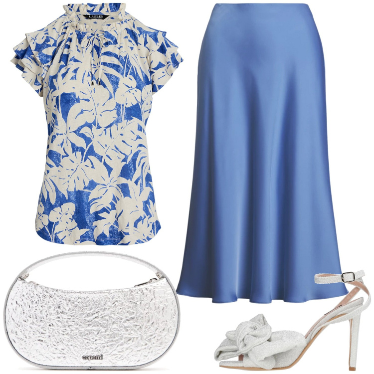 Outfit donna - Cerimonia di giorno. Stile Glamour per Cerimonia. Abbinamento con sandali col tacco, top, gonne, borse a mano.