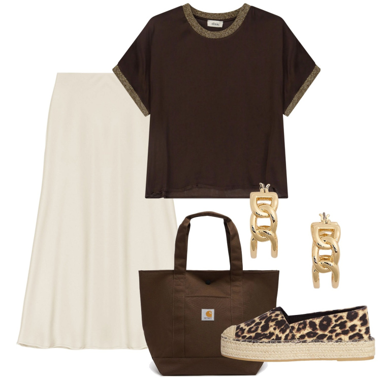 Outfit donna - Maggio. Stile Bon Ton per Tutti i giorni. Abbinamento con espadrillas, gonne longuette, t-shirt, orecchini, borse tote.