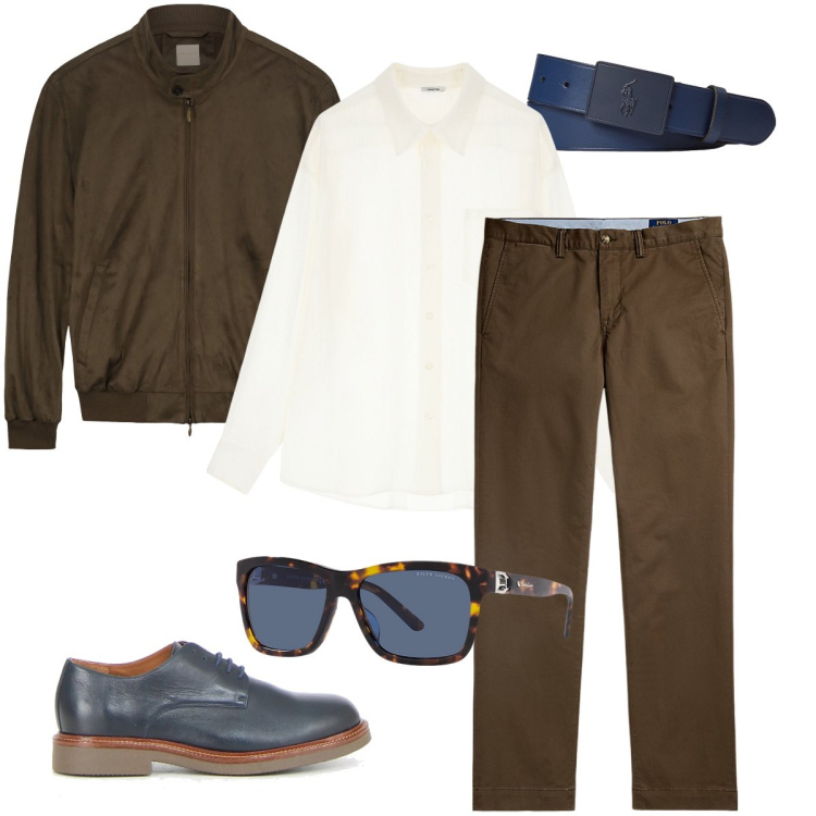 Outfit uomo - Accessori blu. Stile Business/Elegante per Ufficio. Abbinamento con camicie, pantaloni chino, occhiali da sole, cinture, giacche, scarpe stringate.