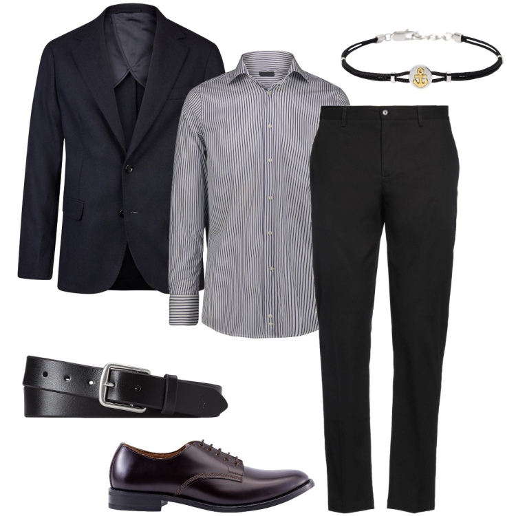 Outfit uomo - Cerimonia elegante. Stile Business/Elegante per Cerimonia. Abbinamento con pantaloni chino, braccialetti, cinture, giacche, scarpe stringate, camicie.