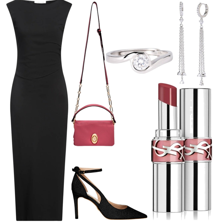 Outfit donna - Mini Bag la protagonista. Stile Glamour per Cerimonia. Abbinamento con rossetti, vestiti midi/longuette, décolleté, orecchini, anelli, borse a tracolla.