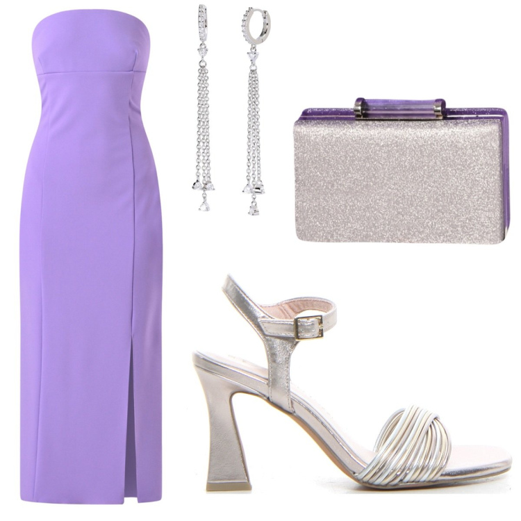 Outfit donna - Cerimonia sgargiante. Stile Chic per Cerimonia. Abbinamento con orecchini, vestiti midi/longuette, pochette, sandali col tacco.