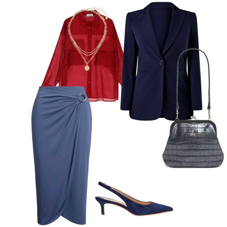 Outfit donna - Cerimonia tra amici. per Cerimonia. Abbinamento con blazer, camicie, gonne, ciondoli, décolleté, pochette.