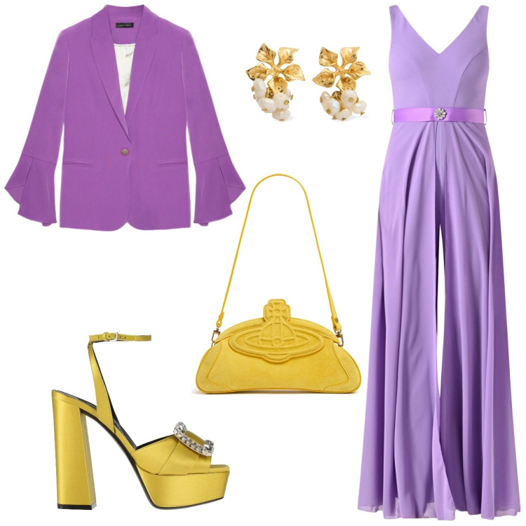 Outfit donna - Mini bag gialla. Stile Chic per Cerimonia. Abbinamento con sandali in pelle, tute, blazer, orecchini, clutch.