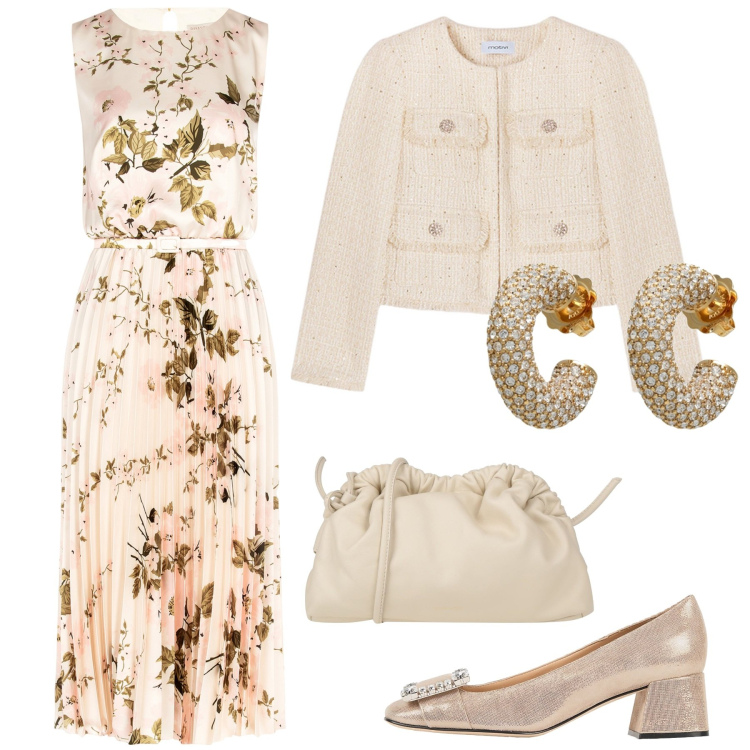 Outfit donna - Colori pastello per un design delicato. Stile Casual chic per Cerimonia. Abbinamento con décolleté, borse a tracolla, orecchini, vestiti midi/longuette, blazer.