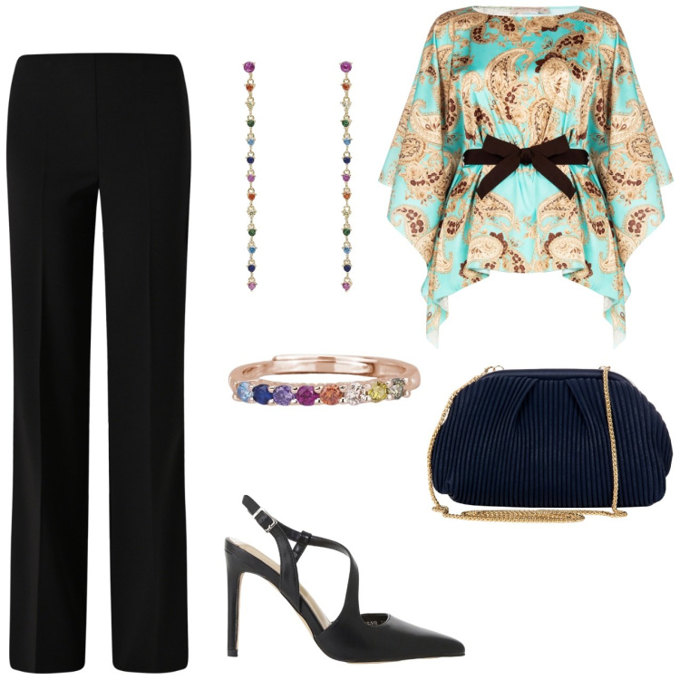 Outfit donna - Mini bag black. Stile Chic per Cerimonia. Abbinamento con orecchini, anelli, pantaloni a palazzo, bluse, pochette, décolleté.