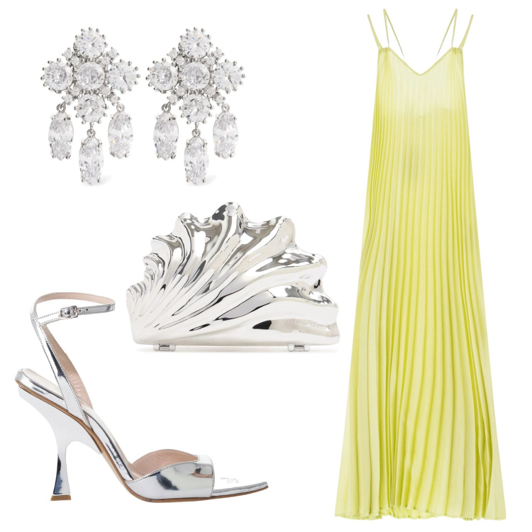 Outfit donna - Total look #2126617. Stile Glamour per Cerimonia. Abbinamento con vestiti lunghi, décolleté, pochette, orecchini.