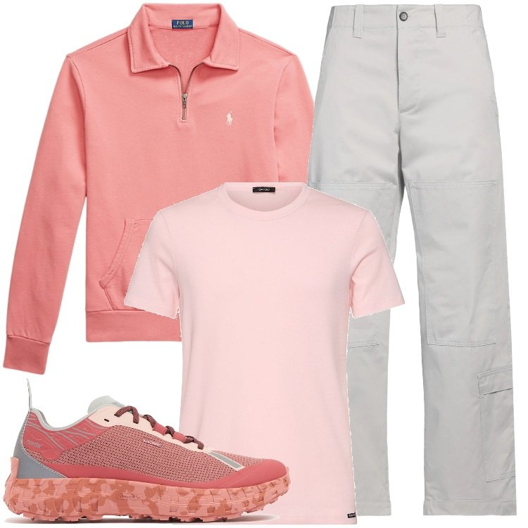 Outfit uomo - Total look #2126618. Stile Casual per Tutti i giorni. Abbinamento con pantaloni cargo, felpe, t-shirt, sneakers.