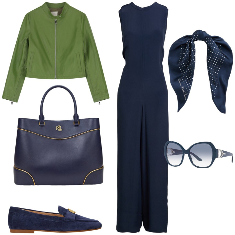 Outfit donna - In città. Stile Casual chic per Tutti i giorni. Abbinamento con tute, giacche, occhiali da sole, foulard, mocassini, borse a mano.
