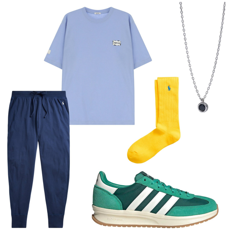 Outfit uomo - Total look #2126654. Stile Casual per Sport. Abbinamento con collane, t-shirt, pantaloni, calzini, sneakers.