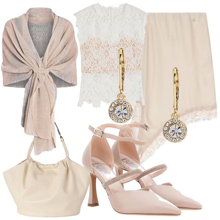 Outfit donna - Total look cerimonia. Stile Romantica per Cerimonia. Abbinamento con top, stole, gonne longuette, orecchini, décolleté, borse a secchiello.