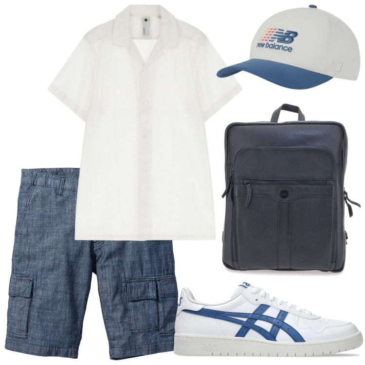 Outfit uomo - Relax Stiloso - Man. Stile Casual per Tutti i giorni. Abbinamento con bermuda, cappelli, camicie a manica corta, borse sportive, sneakers.