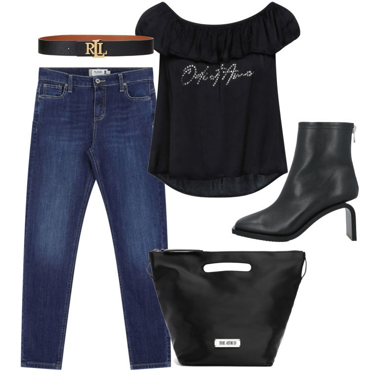 Outfit donna - Odi et amo. Stile Casual chic per Serata fuori. Abbinamento con top, stivaletti, jeans skinny, cinture, borse a mano.