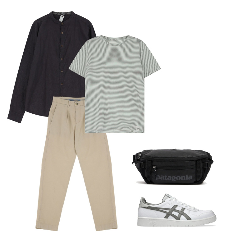 Outfit uomo - Simple stripe. Stile Urban per Tutti i giorni. Abbinamento con t-shirt, pantaloni chino, camicie, sneakers, borse sportive.