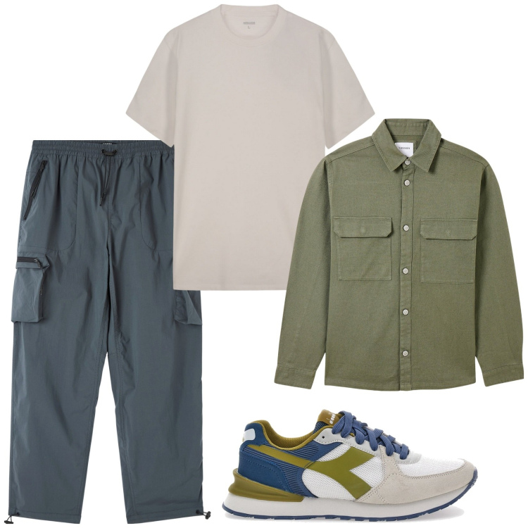 Outfit uomo - Total look #2126711. Stile Casual per Tutti i giorni. Abbinamento con pantaloni cargo, cappotti, sneakers, t-shirt.